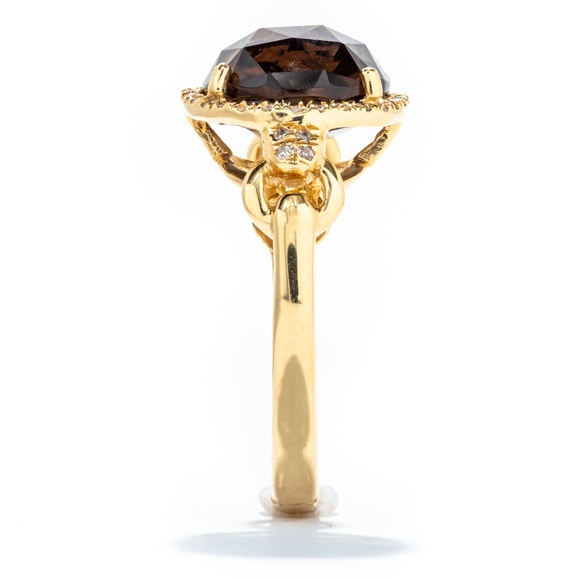 14K Yellow Gold Smoky Quartz & Diamond Halo Ring - Picture 3 of 3